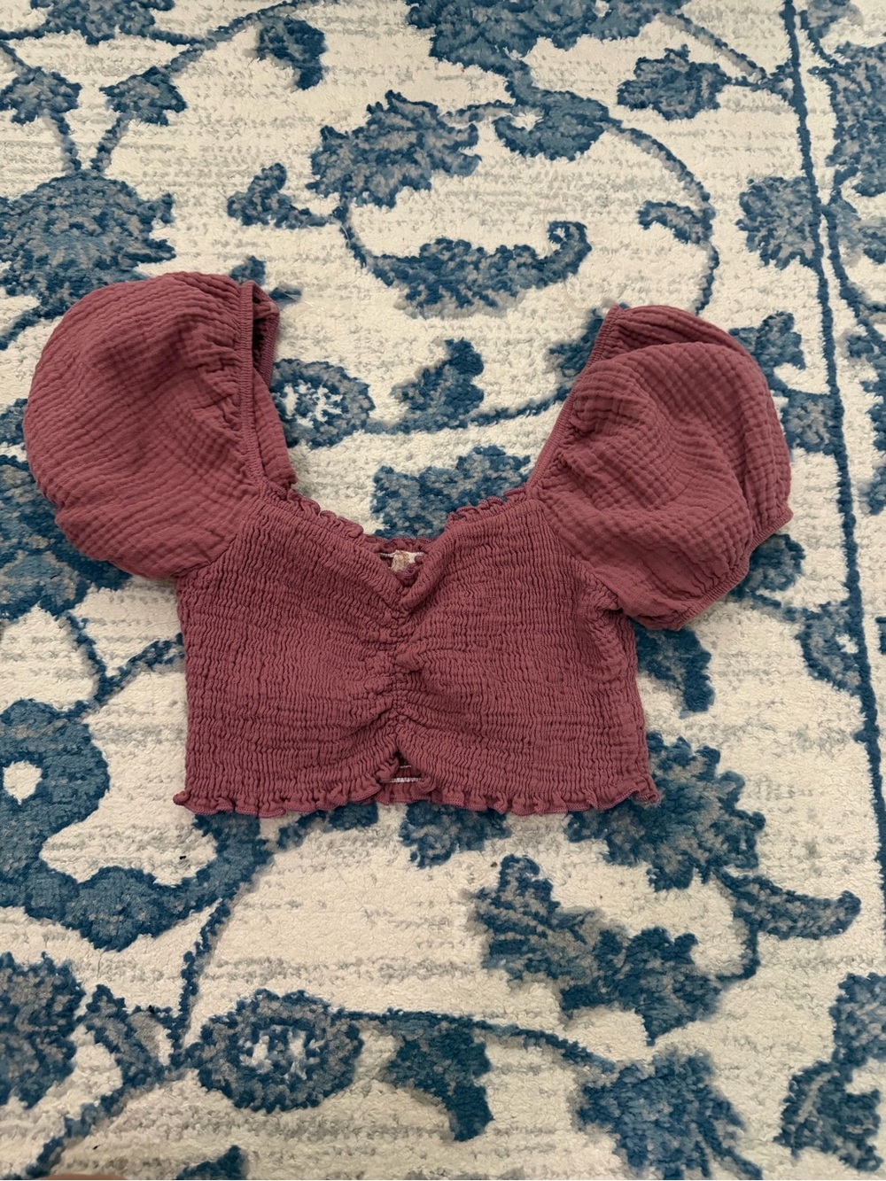 Ruched Puff Sleeve Crop Top - Dusty Mauve
